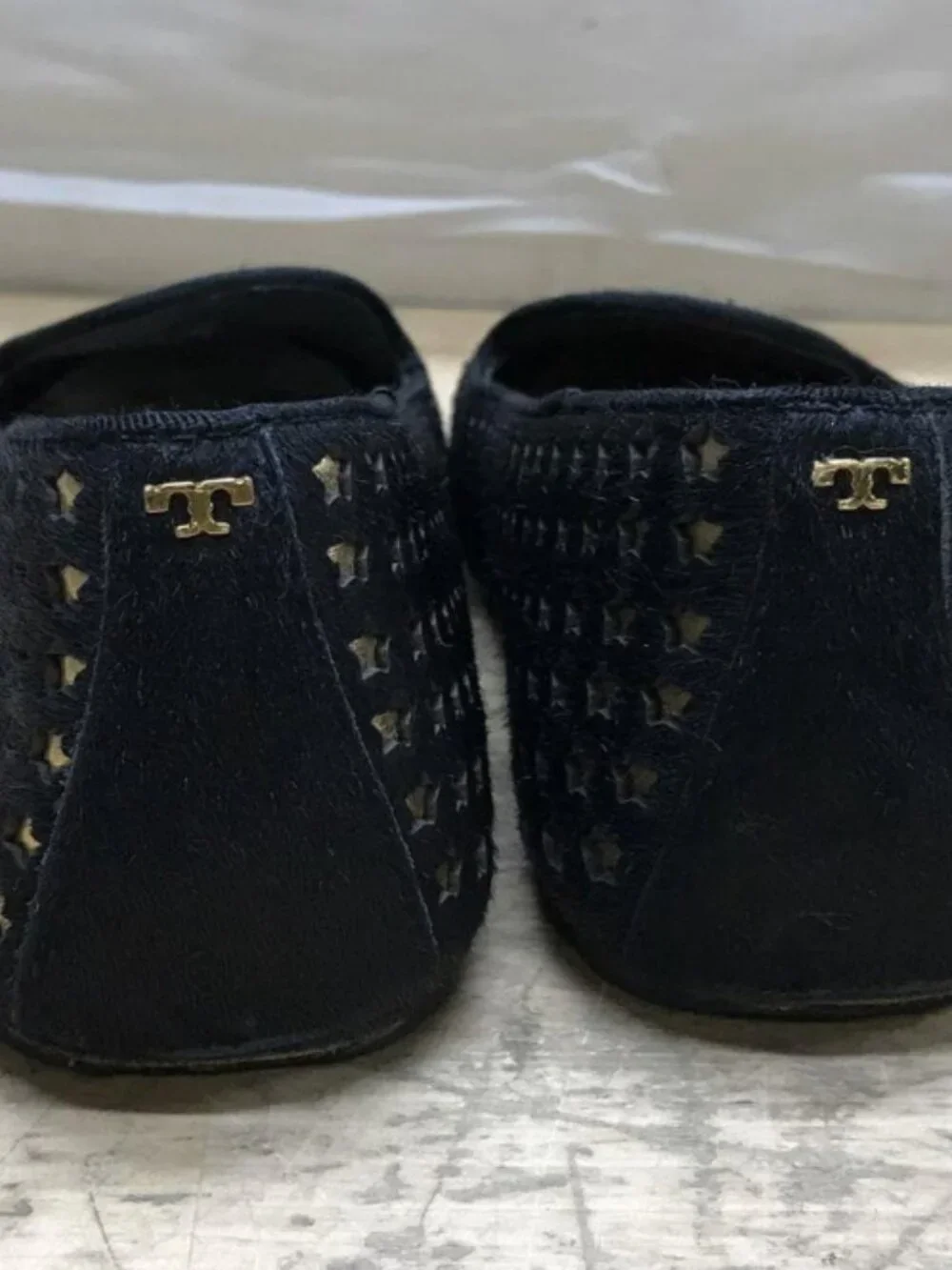 Tory Burch Star Calf Hair Smoking Slipper Loafers Black Gold 8.5M